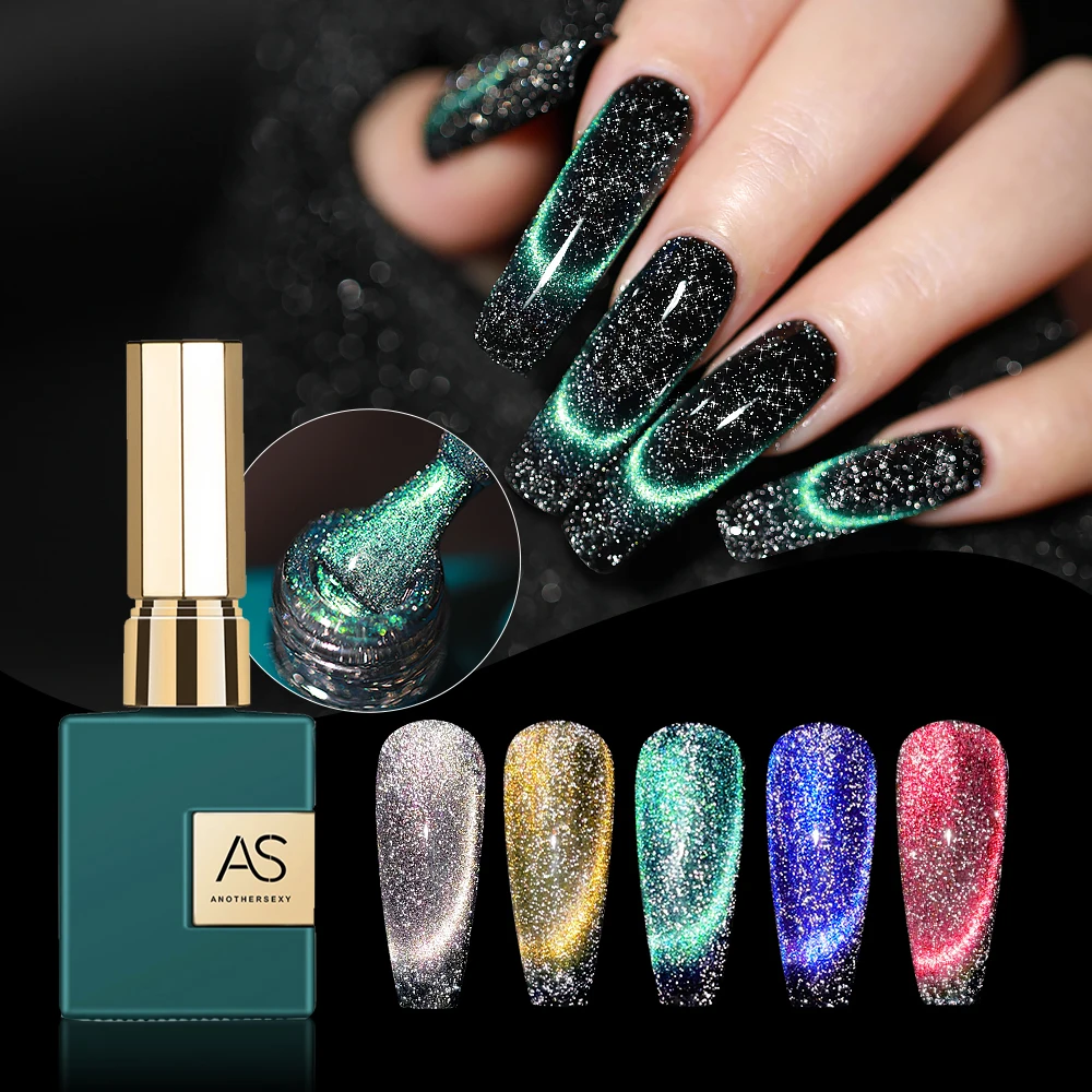 AS Wholesale Price 9D Reflective Dynamic 15ml Cat Magnetic Gel Nail Polish 2 Different Color Magnetic Effect Cateye Varnish