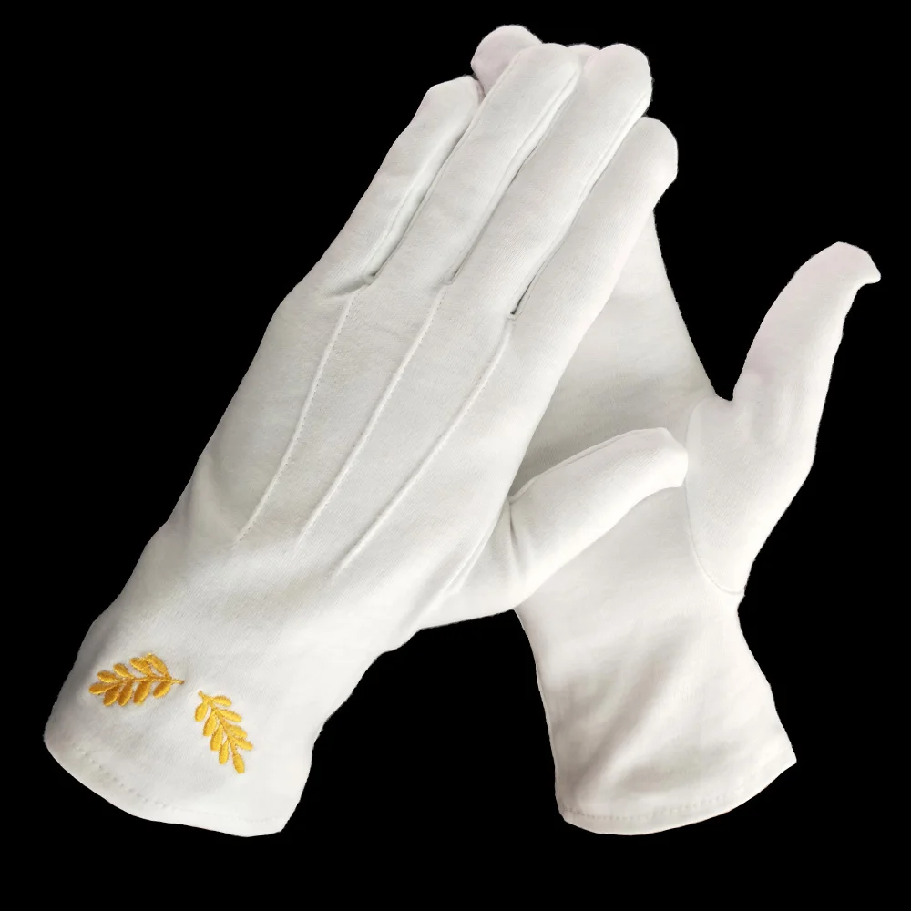 Wholesale embroidered logo parade white masonic regalia masonic man shrine church cotton for gloves