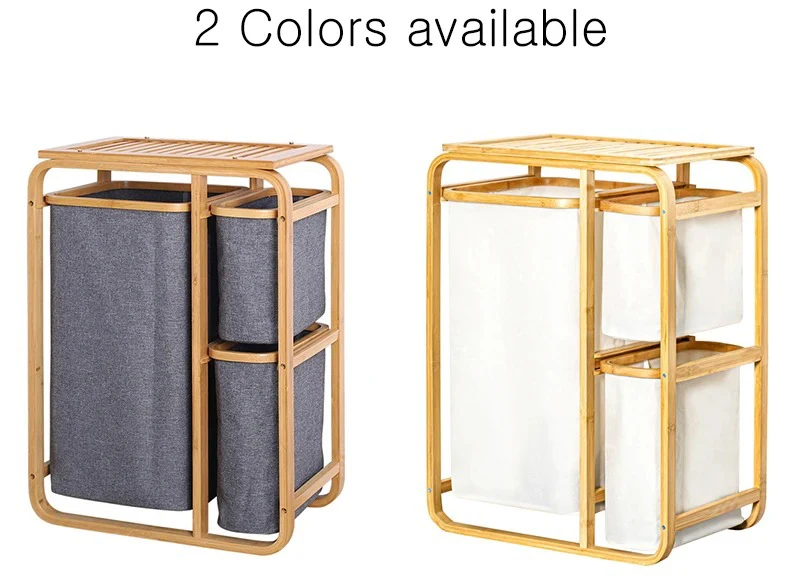 Bamboo Laundry Hamper with 3 Compartment Laundry Cabinet Dirty Clothes Basket with Shelf, Storage Cabinet Laundry Sorter