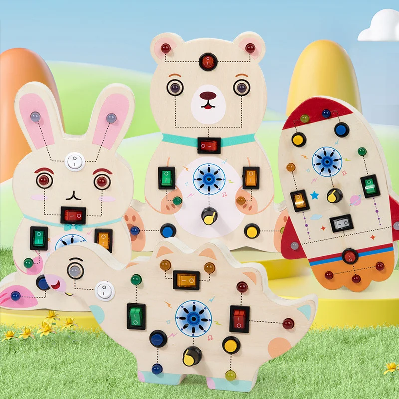 Educational Wooden Busy Board Switch Led Light Animal Style  Switch Toys Travel Toys