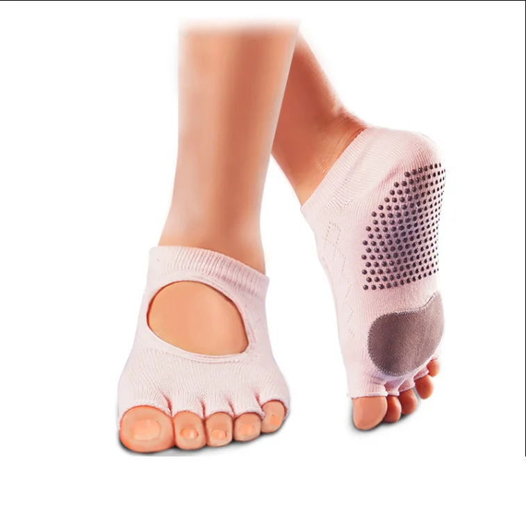 AGRADECIDO Wholesale Backless Fingerless Anti Slip Socks Five Toe Socks Custom Yoga Socks With Leather