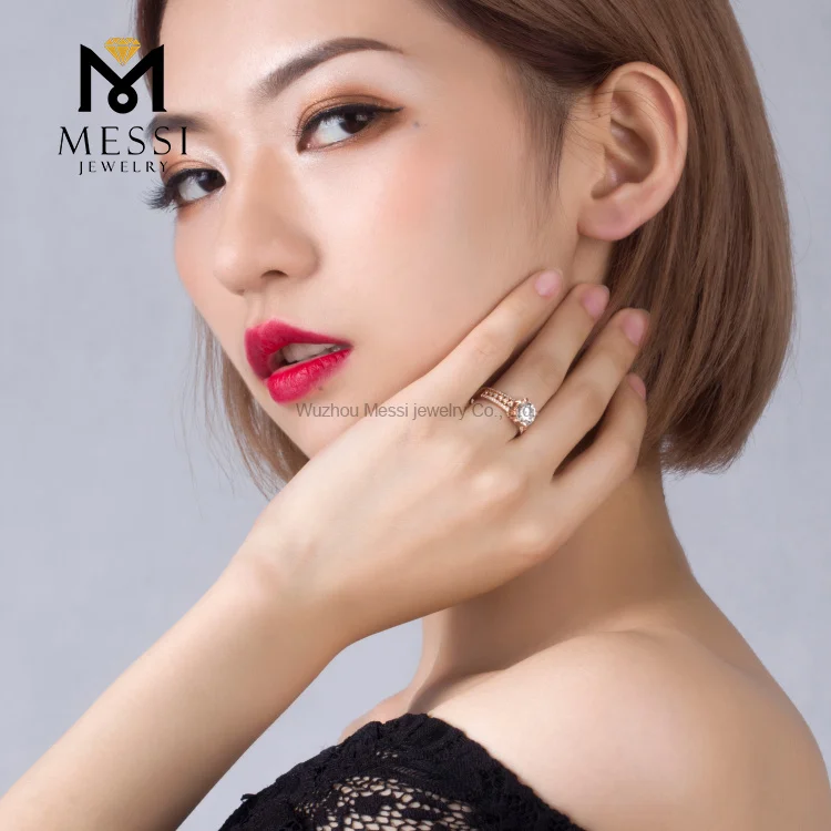 Цветочные полосы Косынка с боковыми вставками Помолвочное кольцо 14 к, розовое золото 18 карат, прекрасный муассанит кольцо с бриллиантом