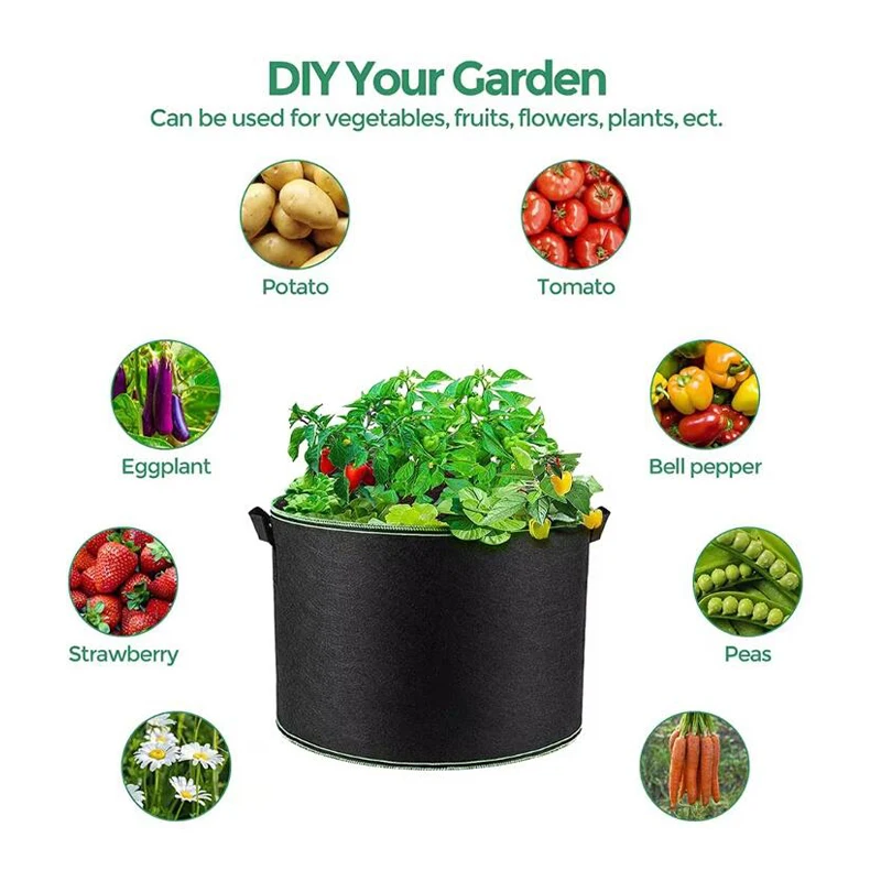 12-34gallon Factory Custom Wholesale Biodegradable Vegetable Garden Felt  Fabric Plant Grow Bag with Handles