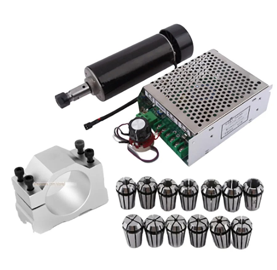 500W Cooled Air Cooled Spindle ER11 CNC Spindle Motor + 52mm Clamps + Power Supply Speed Governo 12000 RPM/Min