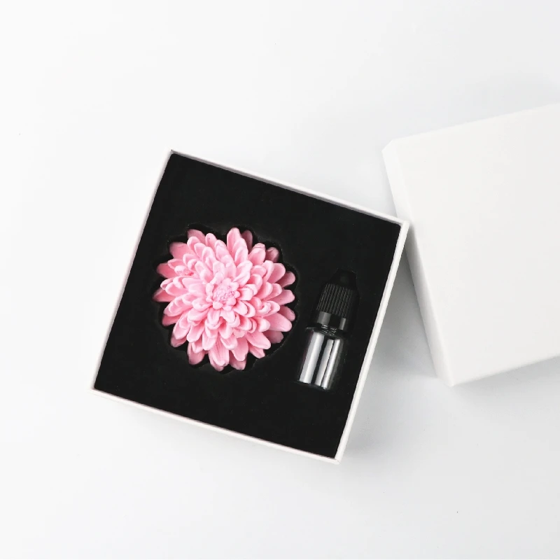 Pink Chrysanthemum Home Car Decoration Air Freshener Scented Ceramic Aromatherapy Porcelain Fragrance Essential Oil Diffuser