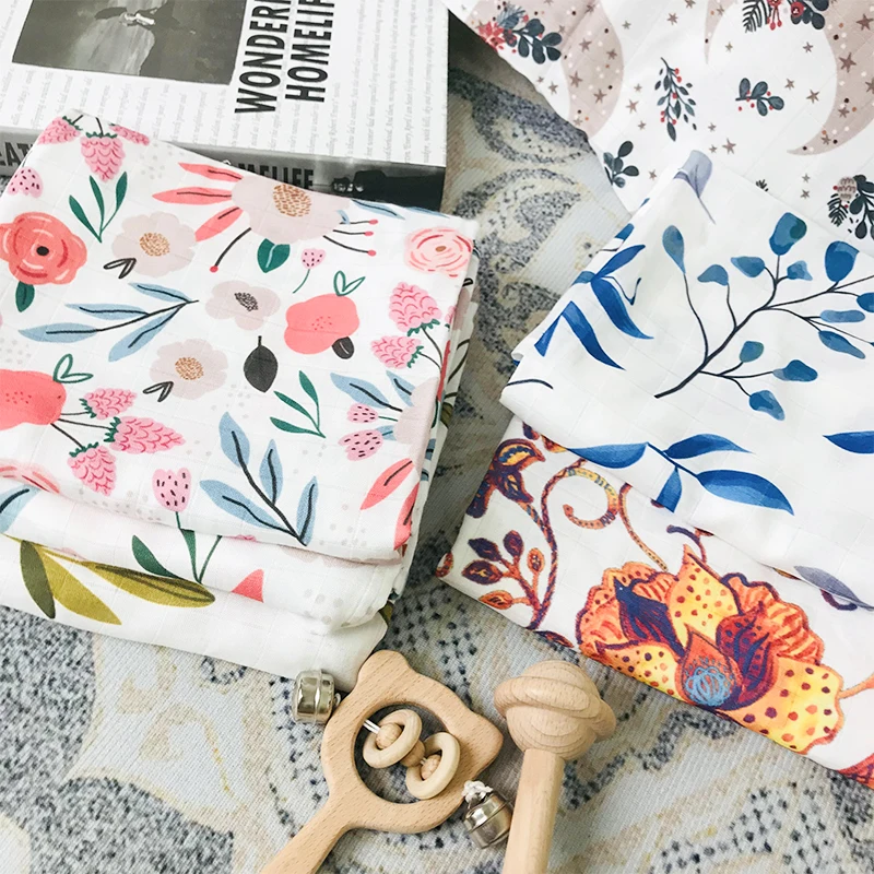Hot sale new 100% organic cotton muslin blanket infant swaddle receiving custom baby blankets