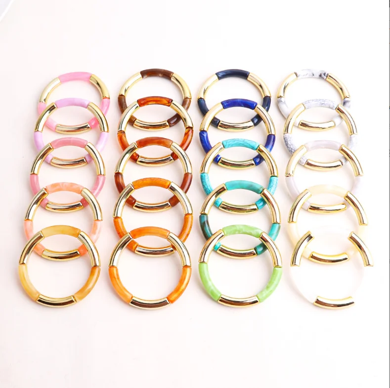 newest fashion women bracelet bincolor acrylic tube bracelet neon resin bamboo bead Bracelet for girls