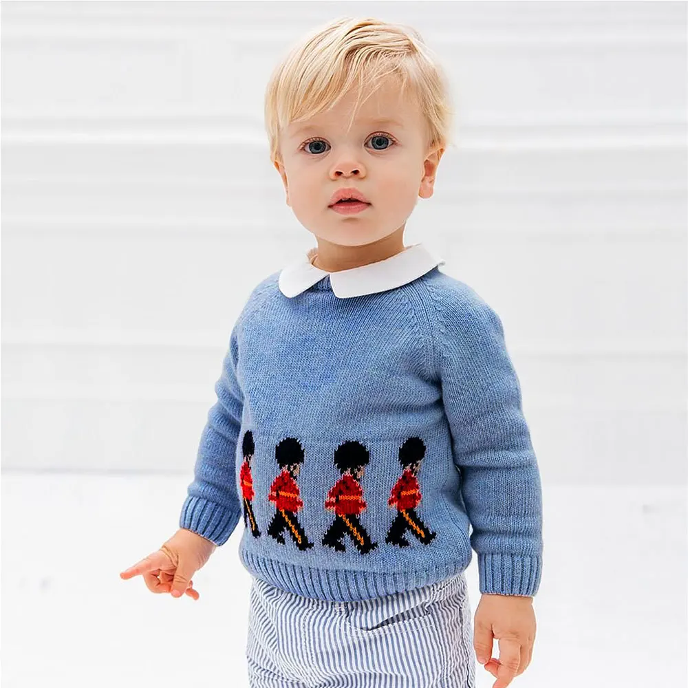 Wholesale Knitted Soldier Embroidery Pullover Knit Tshirt Children Knitwear Kids Sweater Toddler Baby Boys Sweaters