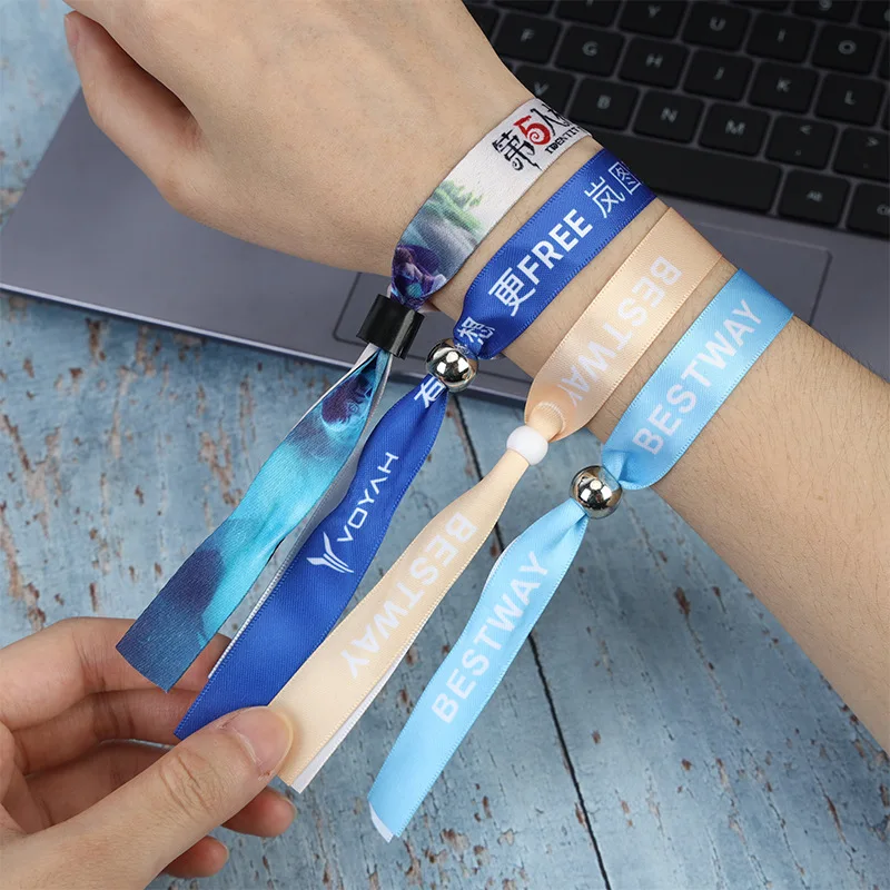 Party Custom Barrel Lock Wristbands Plain Fabric Festival Cloth Entrance Ticket Event Satin Wristband For Concert
