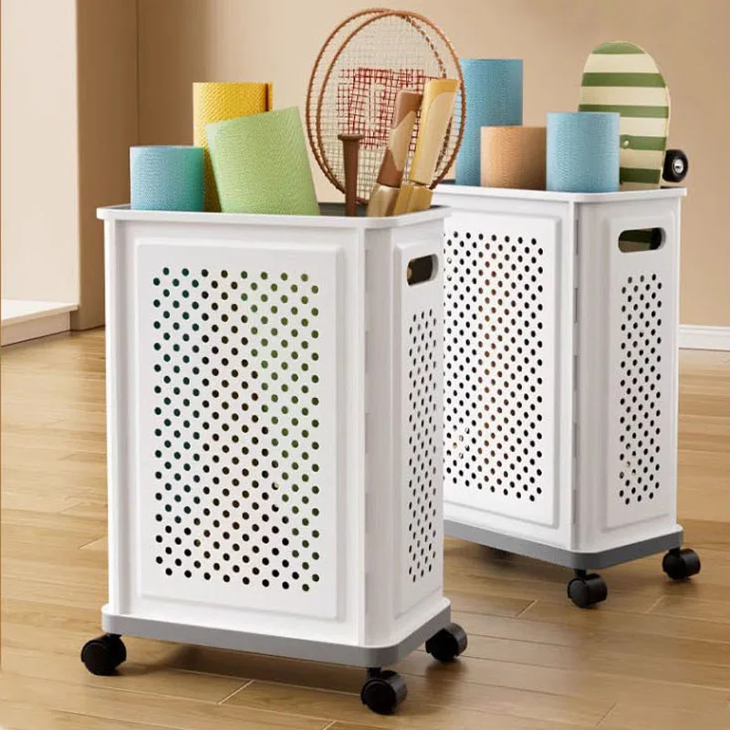PP Ventilate Yoga Mat Storage Rack Toy Sundries Storage Organizer Plastic Laundry Basket With Wheels