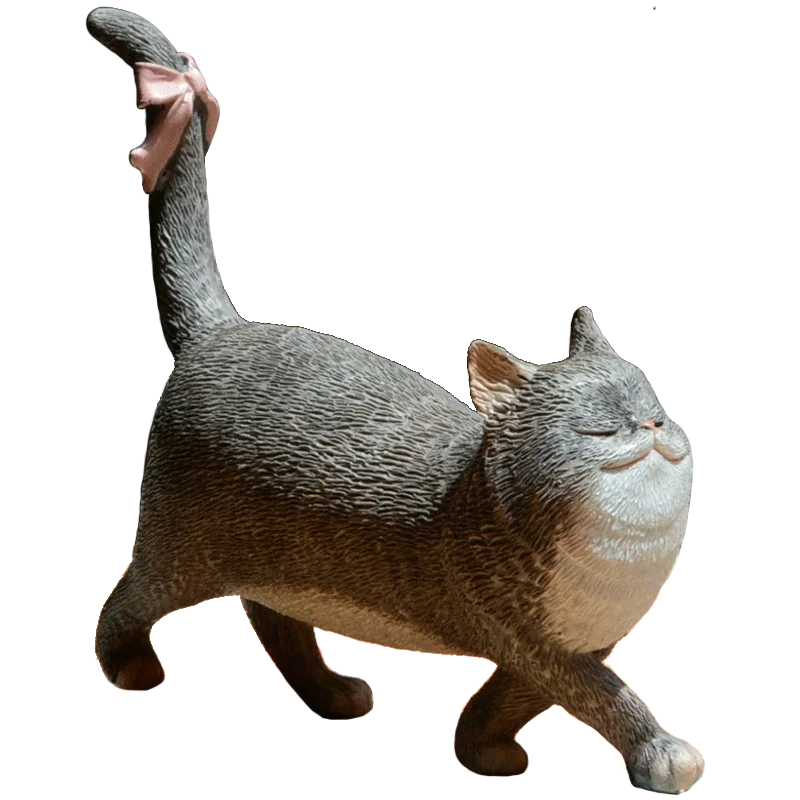 
Z12933A Wholesale Home Decor Resin Hand Carving Cat With A Bowknot On Tail Arrogant Cat Figurine 