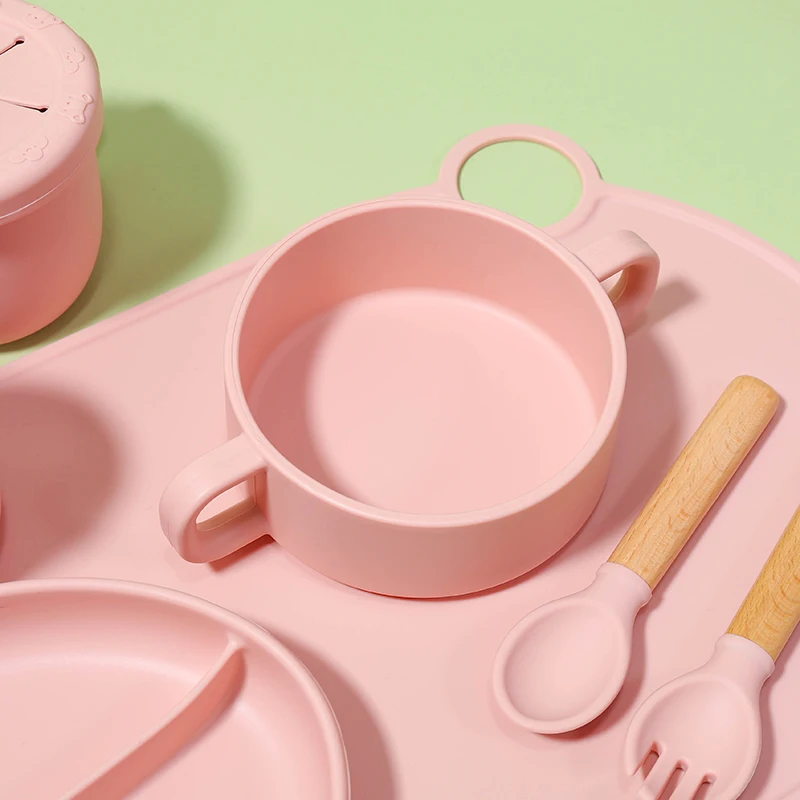 Bibs Fork Waterproof Bpa Free Mat Feeder Cup Eco Kids Divider Spoon Silicon Dishes Feeding Set Baby Suction Bowl Silicone Plate