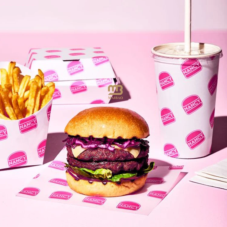 Custom pink french fry clamshell burger box sandwich fries hamburger packaging fired chicken box paper clamshell food container