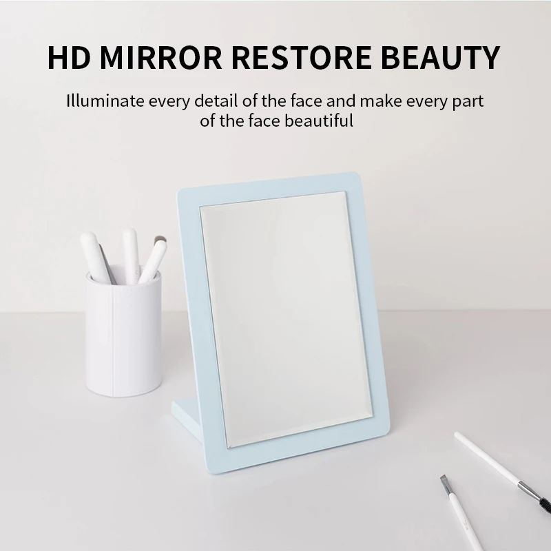 Natural Wood Blue Foldable Makeup Vanity Mirrors Table Standing Mirror For Makeup