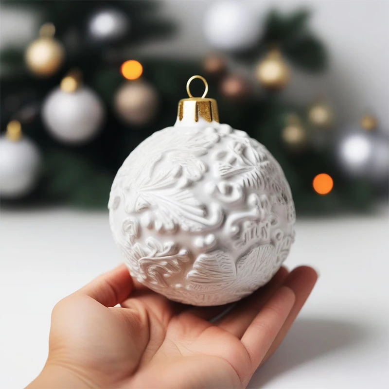 Wholesale handwork emboss christmas Hanging decor bauble custom unique christmas Tree ceramic ball ornaments