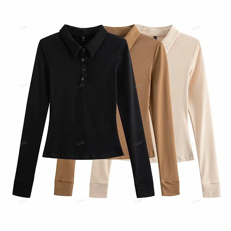 Wholesale Ladies 100% Cotton Polo Shirt Button half-placket Spread collar Long sleeves Custom Embroidered Printed Polo Shirts