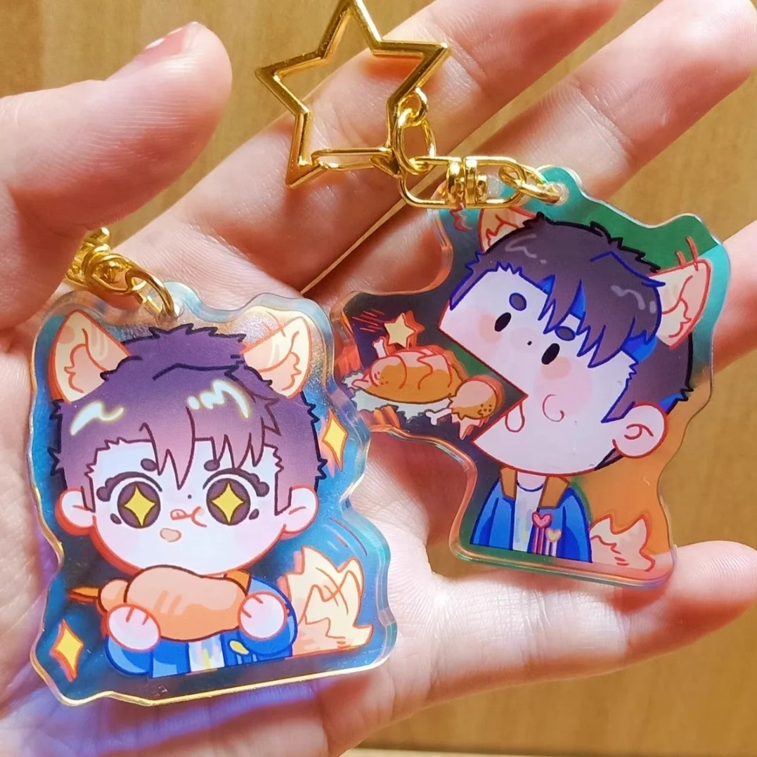 Hot Selling Custom Carton Anime Design Plastic Double Side Print Rainbow Keyrings Wholesale Clear Acrylic Key Chain