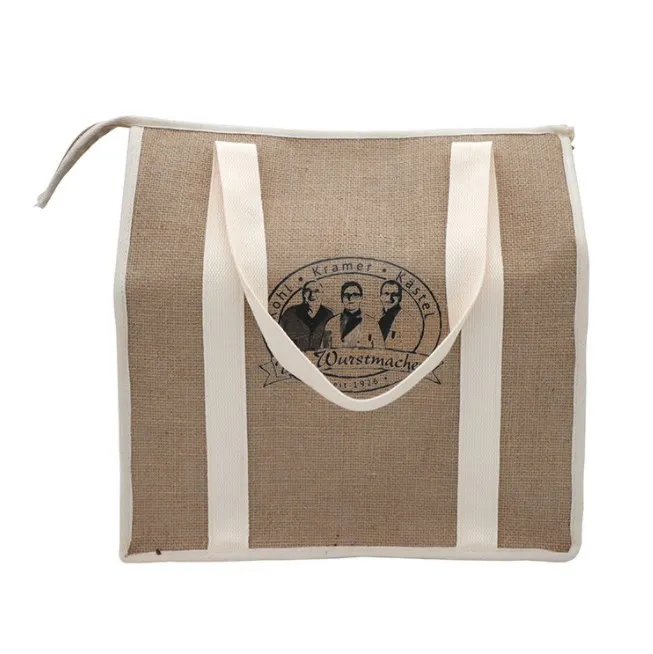 Jute linen large insulated thermal soft cooler lunch cooling tote bag for men women