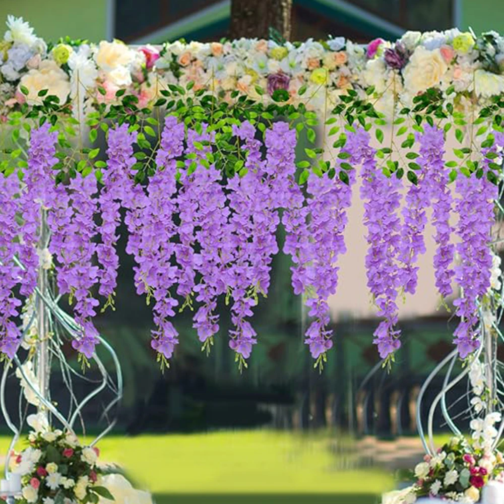 Wisteria Hanging Flowers Fake Flower Garland Artificial Wisteria Vines Rattan Silk Flower String Wedding Party Wall Decorations
