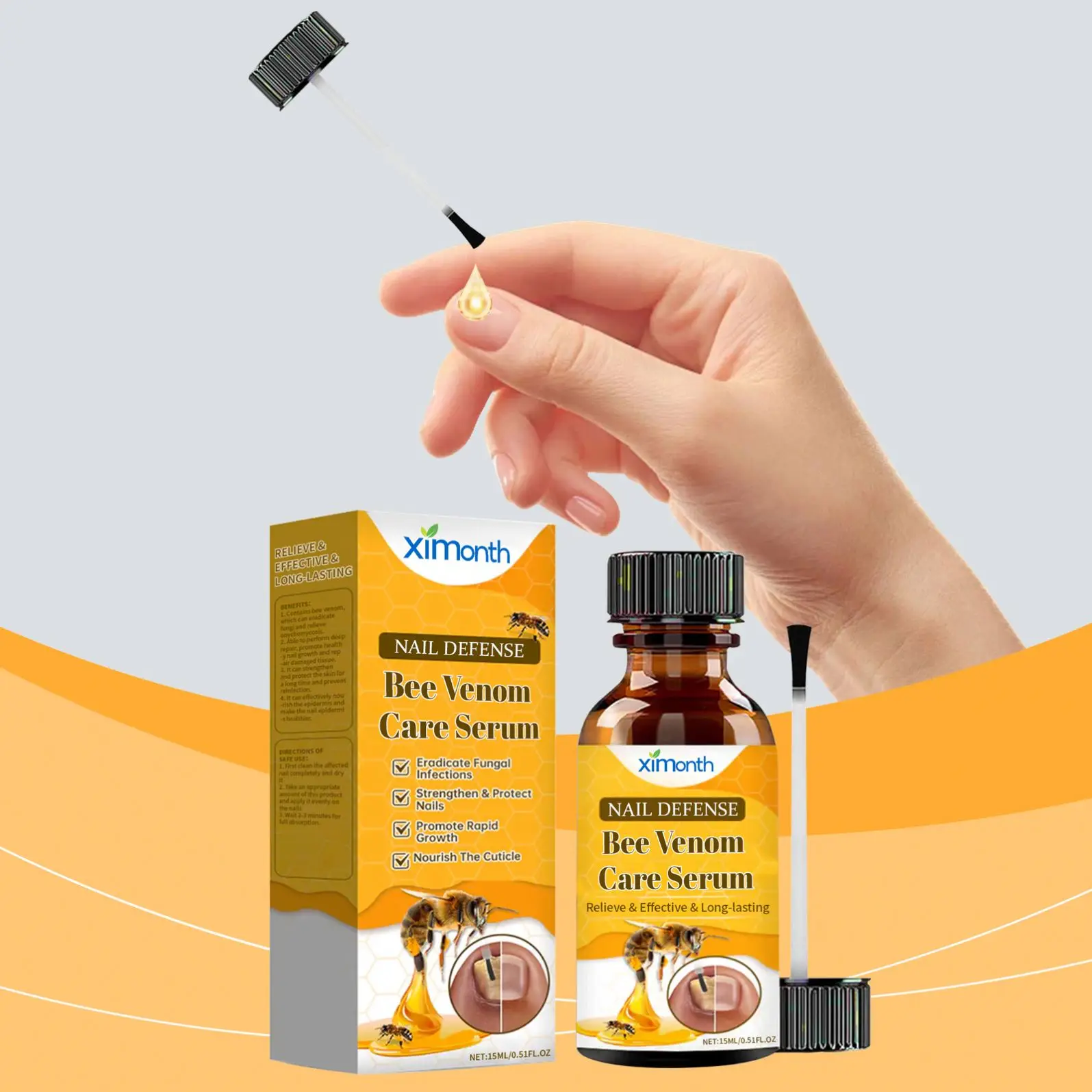 XIMONTH Wholesale Natural Herbal Bee Venom Foot Hand Toe Nail Fungus Anti Treatment Liquid Serum Essence 15ML