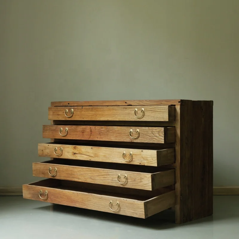 Furniture factory Chinese traditional rustic handmade drawer cabinet storage multi-functional 5-layer 5-drawer cabinet
