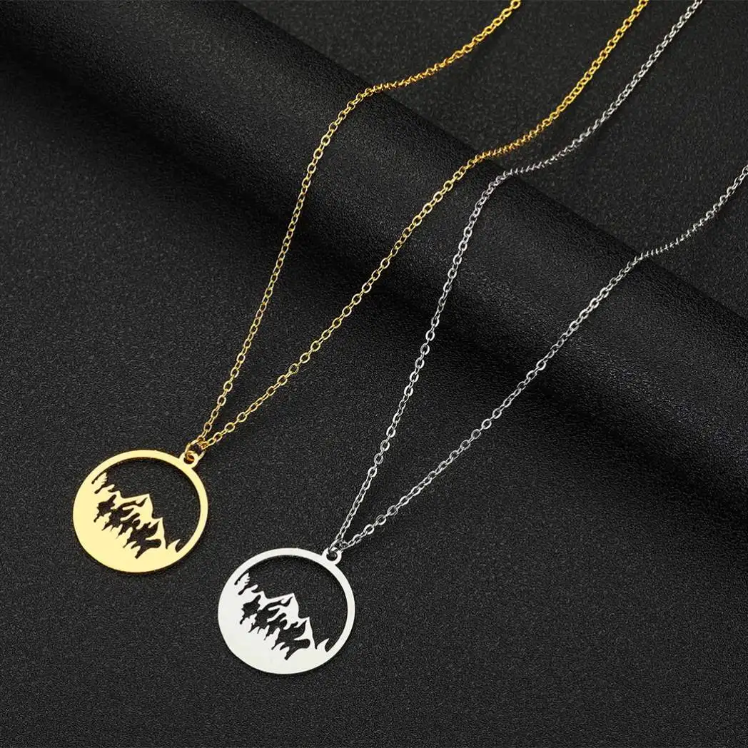 2023 New Arrival Hollow Round Circle Pendant Necklace Chic Stainless Steel Smooth Mountain Shape Necklace  jewelry necklaces