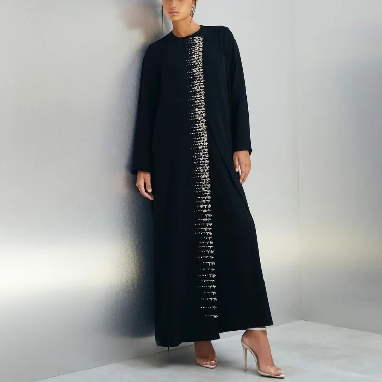 Overlapped Abaya with Beadwork Muslim Clothing Abaya with Buttons Abaya Women Muslim Dress Eid Dresses for Muslim Girl Adults