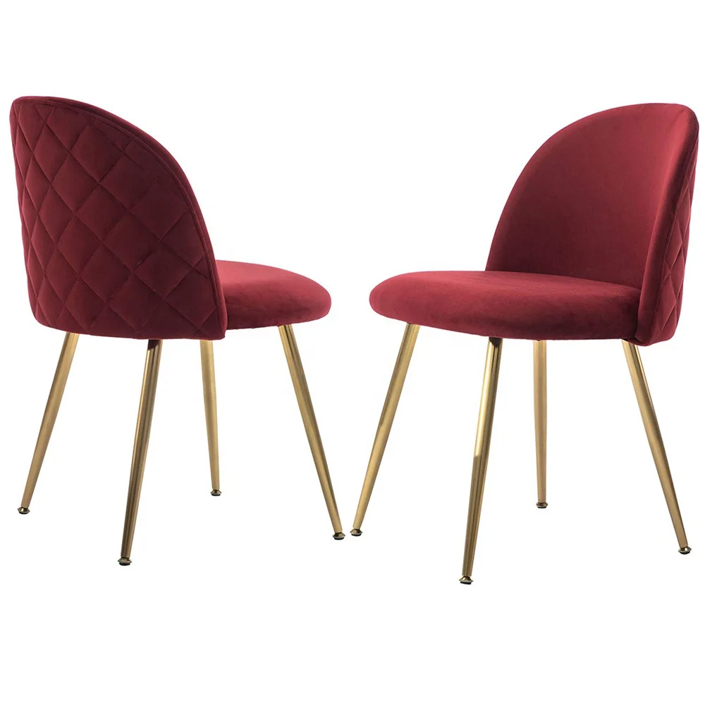 Modern fancy curved backrest red velvet dining chair without arms gold stainless steel frame legs