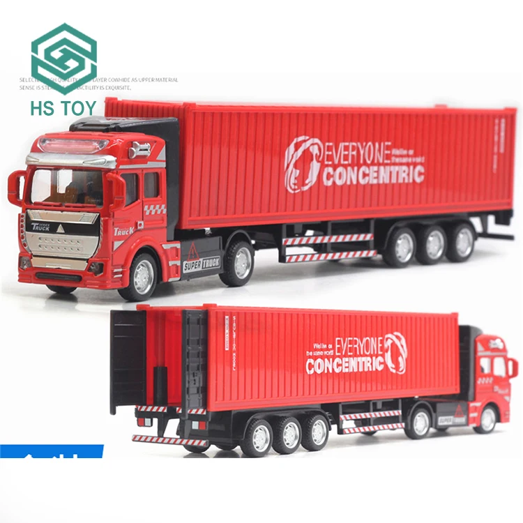 HS 1 50 Scale Popular Custom Logo Pull Back Container Metal Truck Car Model Diecast Trailer Car For Boys