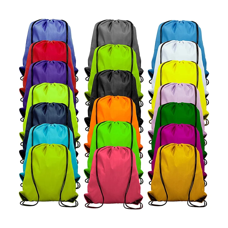 Waterproof High Quality Custom 210D Polyester Nylon Drawstring Backpack Gym Bags String back pack Logo sport Cinch Sacks
