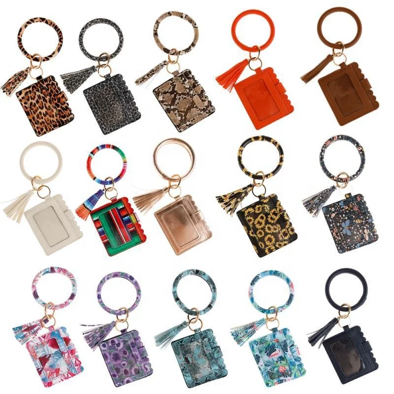 Wholesale Ladies PU Leather Key Chain Tassel Wristlet Card Holder Wallet And Purses Women ID Holder Clutch Bracelets Bag