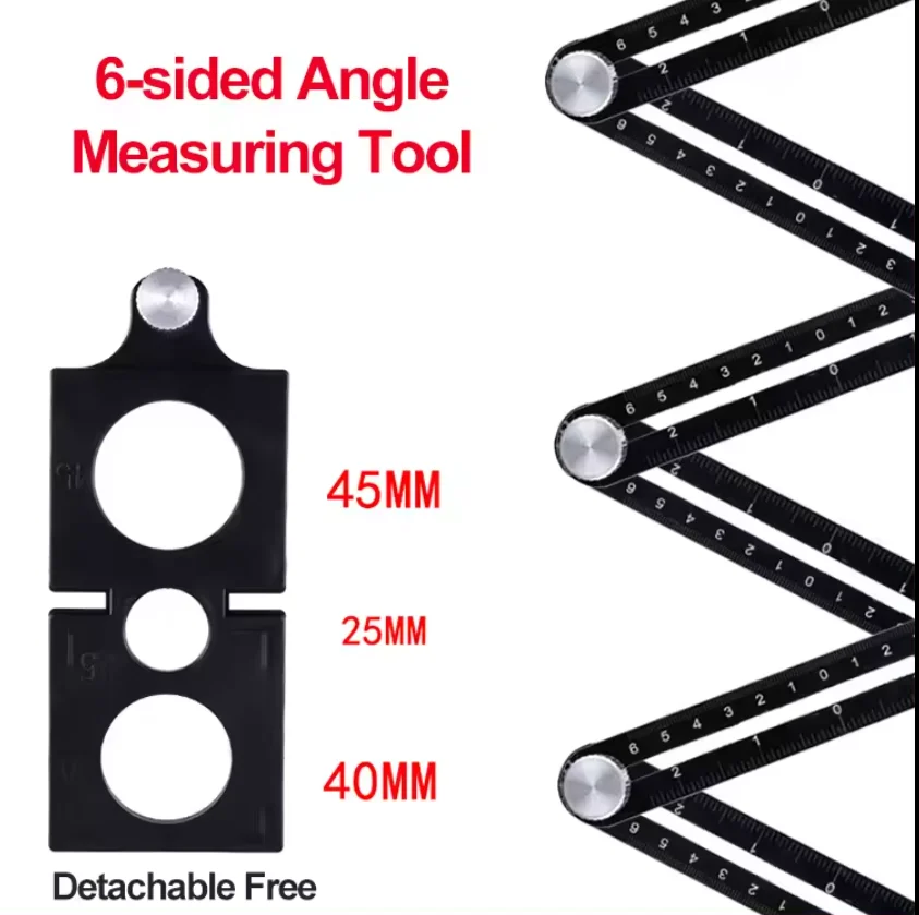 Durable Aluminium Ceramic Tile Hole Locator Tools With Angle Scale Four Folding Tile Ruler