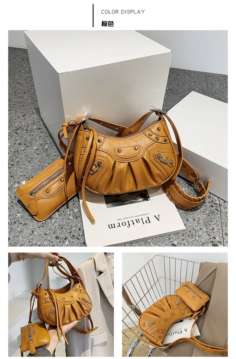 Fashion Chain Rivet Women Hand Bag Pu Leather Designer Shoulder Messenger Ladies Bags 2023 Purses And Handbags