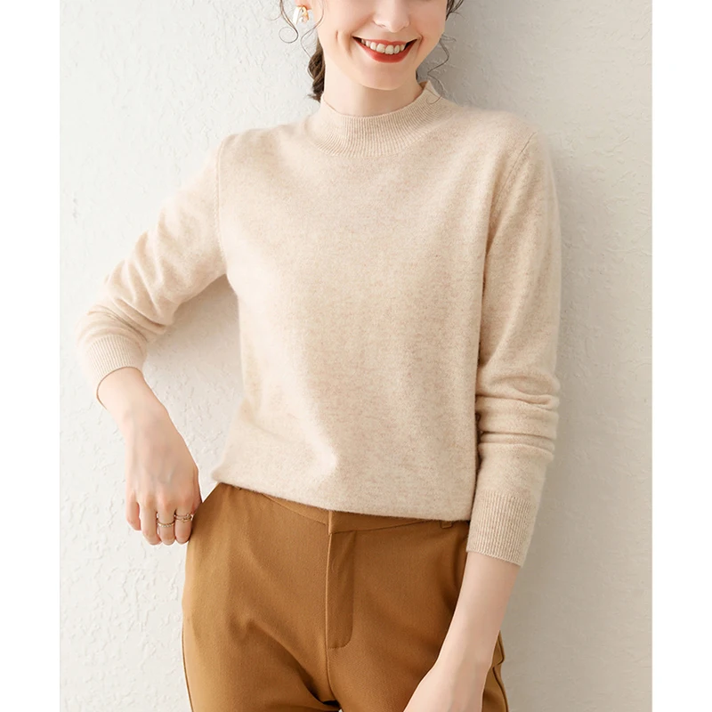 70% Merino Wool 30% Cashmere Sweater Soft Warm Cashmere Knit Ladies Pullover Turtleneck Women Sweater