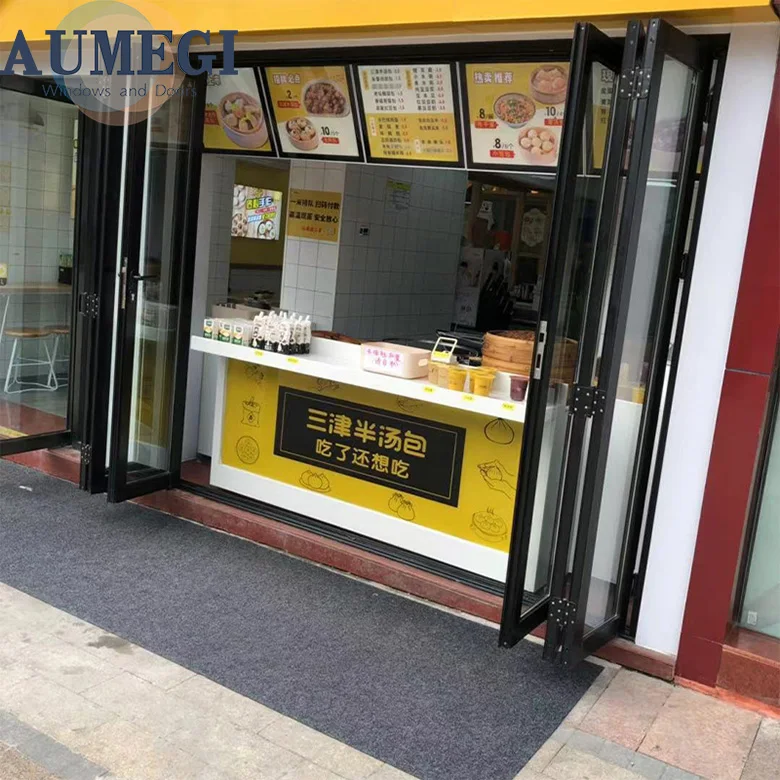 Windproof folding aluminum frame glass stack bifold door