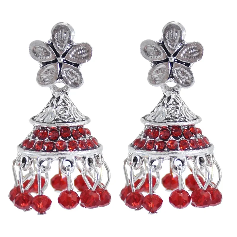 Antique India Jhumka Jhumki Flower Carved White Beads Tassel Earrings For Women Boho Ethnic Big Bell Drop Earring Jewelry Gifts