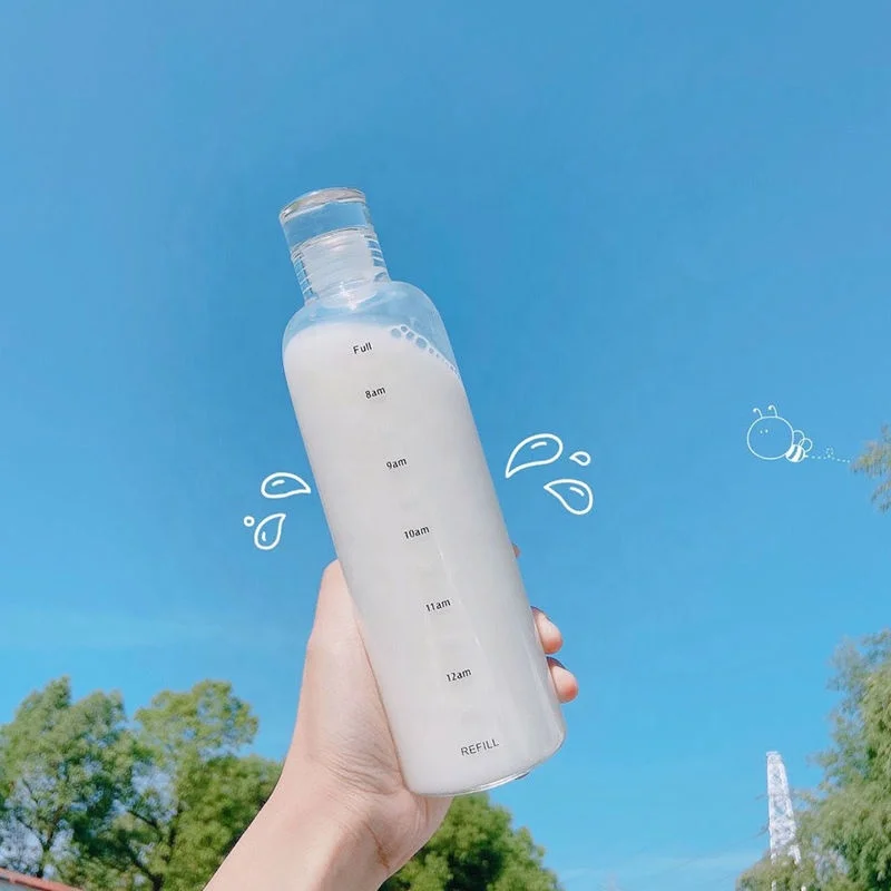 Wholesale 500ml Portable GYM Clear Custom logo Drinking Cup Frosted Transparent Plastic Sports Water Bottle With Time Marker