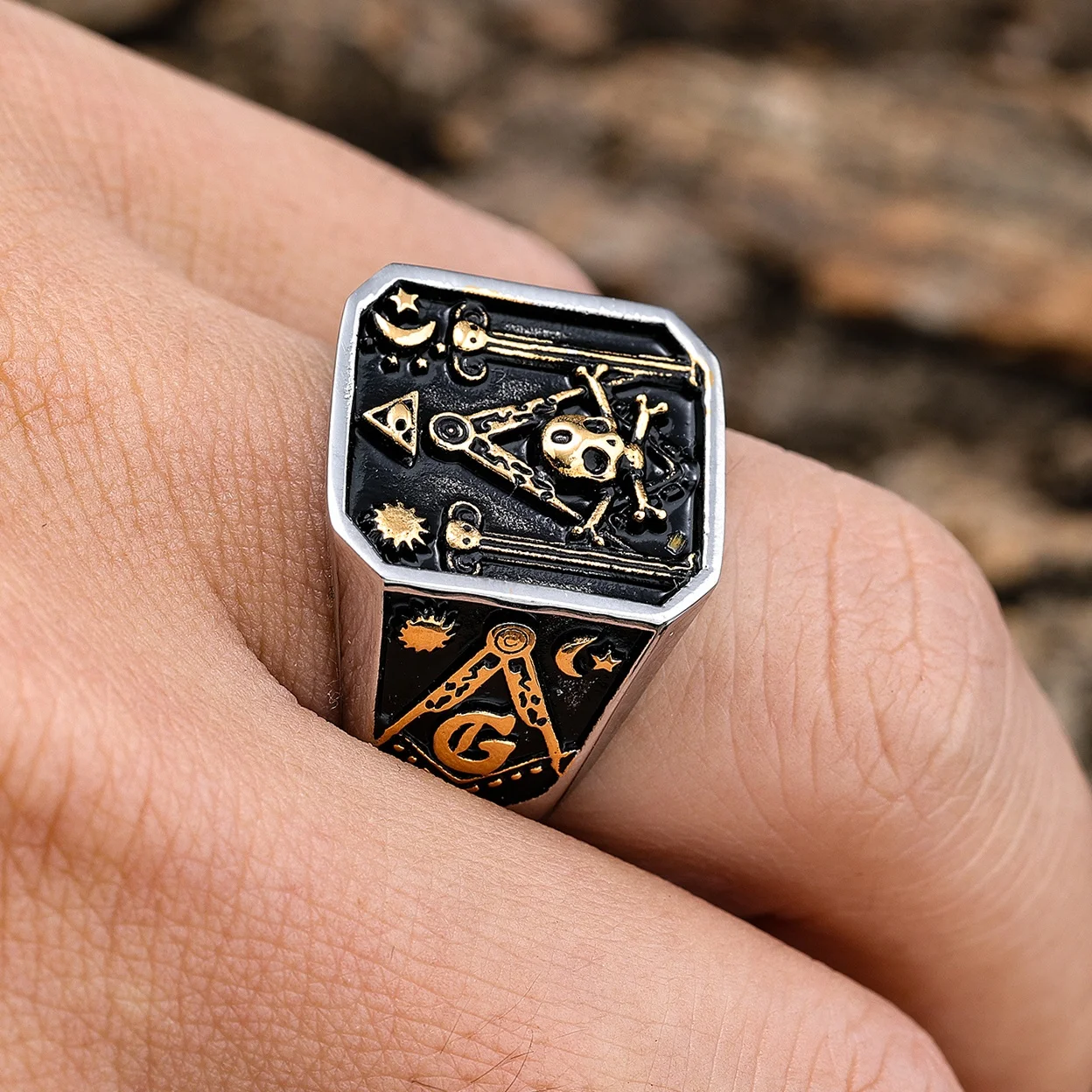 Custom Design Vintage Silver Gold Stainless Steel Freemason Masonic Freemasonry Signet Rings for Men Women