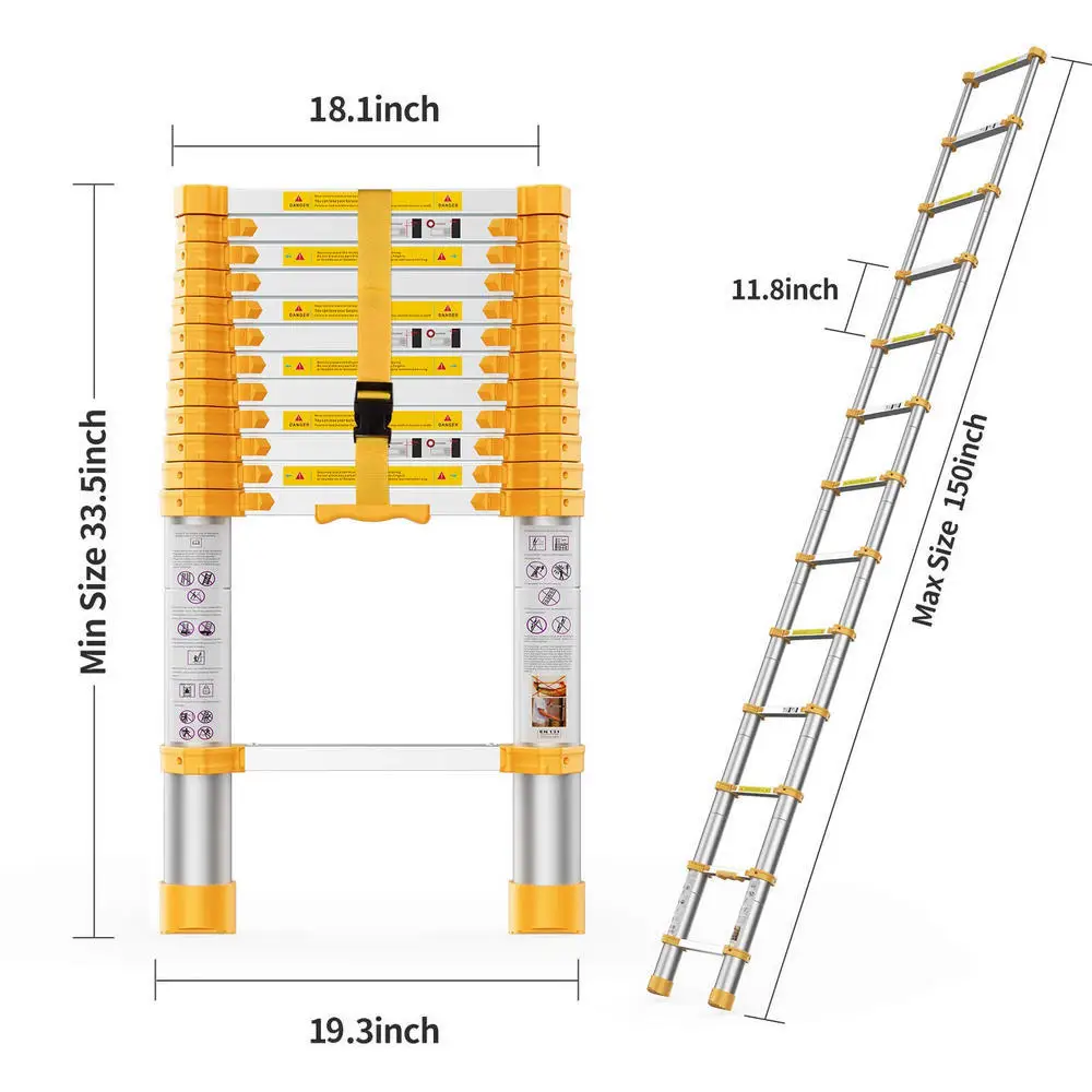 3.8m Retractable Single Telescopic Ladder one side step single aluminium alloy telesteps telescopic ladder