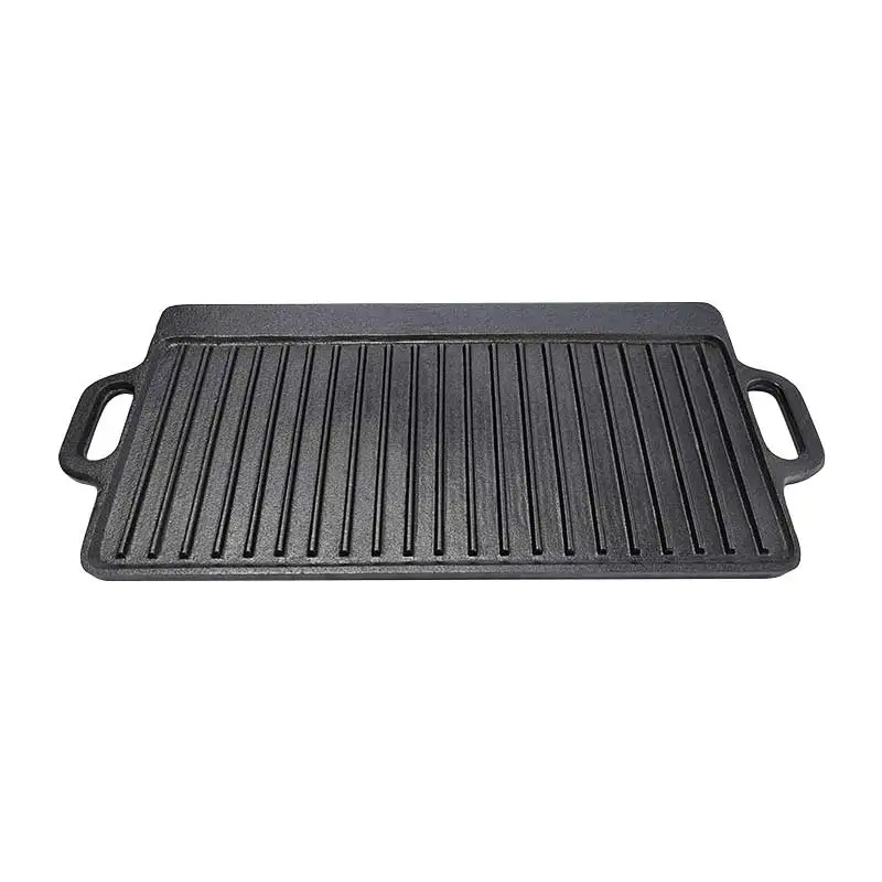 BBQ Double-sided Grill Pan Non-stick Grill Plate Frying Cookware Roasting Pan Pre-seasoned Cast Iron Griddle Pan