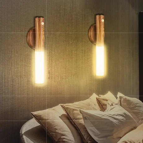 USB Rechargeable LED Motion Sensor Night Light Magnet Body Sensor Wall Sconce for Hallway & Stair Portable Nightlight Camping