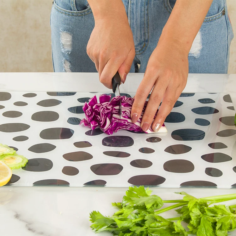 Art Custom Tempered glass cutting board for vegetable