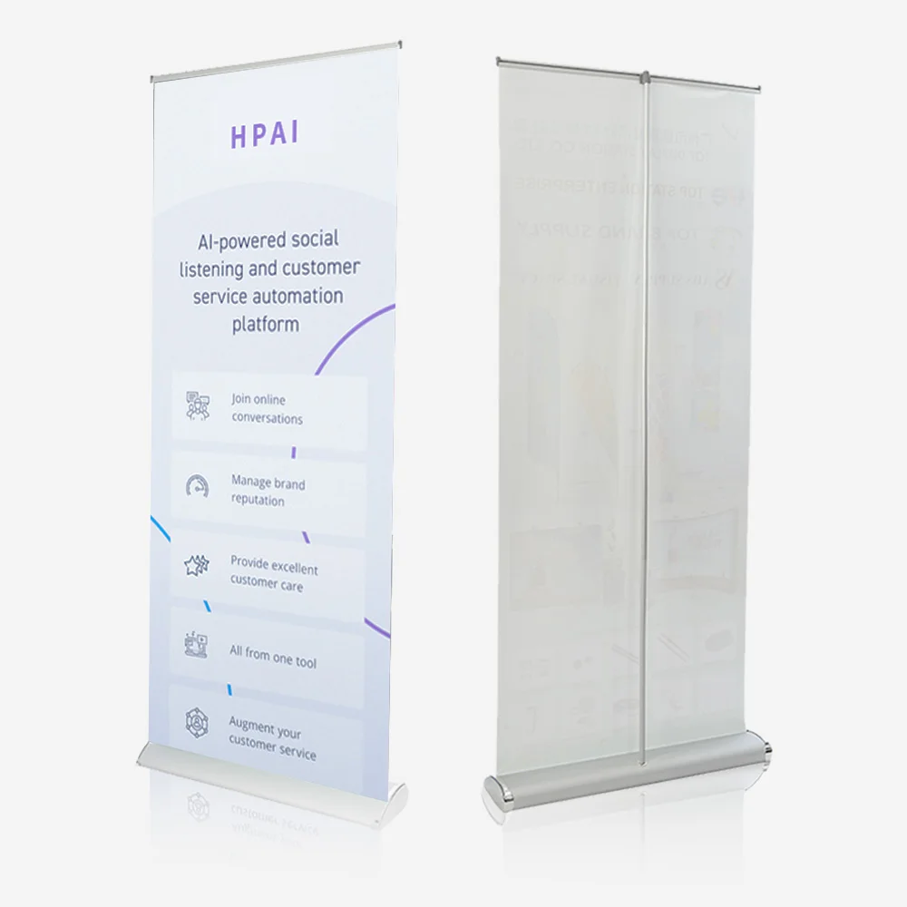 Exhibition event wide base aluminum  pull up heavy duty display flex PVC 80x200cm banner foldable roll up stand for promotion