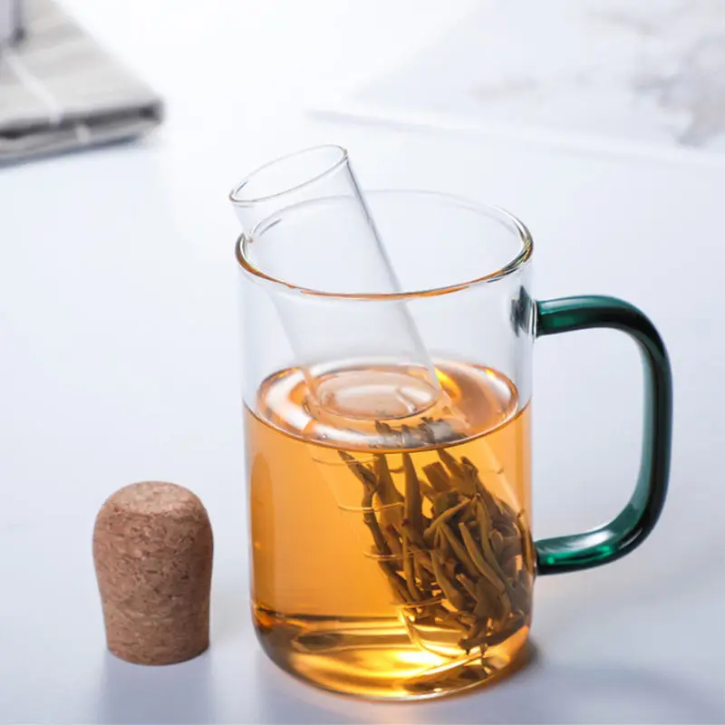 Factory price recycling borosilicate glass tea lnfuser creative pipe with cork lid