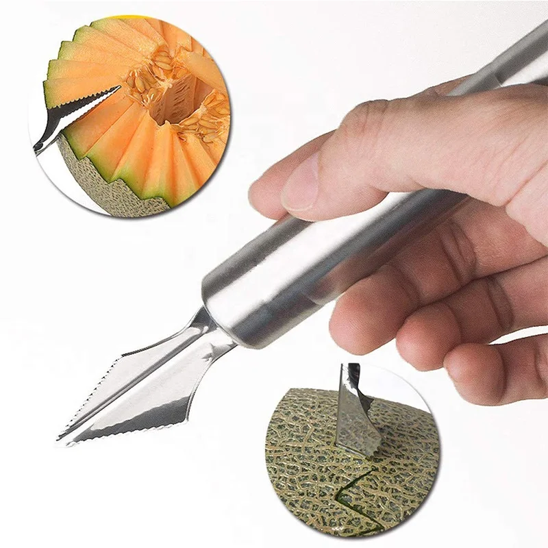 
Stainless Steel Fruit Corrugated Carving Knife Double Head Fruit Excavator Fruit Digging Spoon 