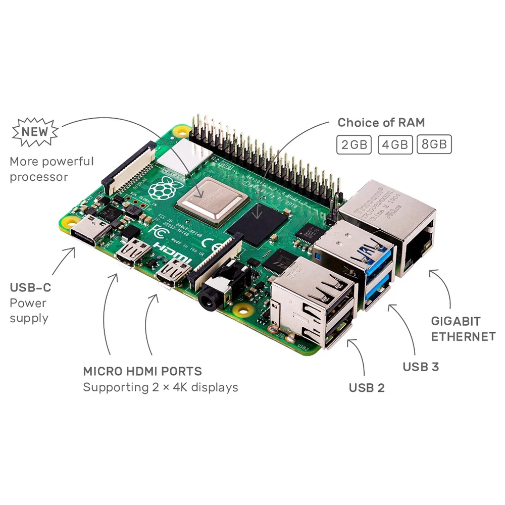 2GB 4GB 8GB ARM Original Raspberry Pi 4 Model 4B BCM2711 Quad-core Cortex-A72 1.5GHz  with Dual Band WIFI Support POE