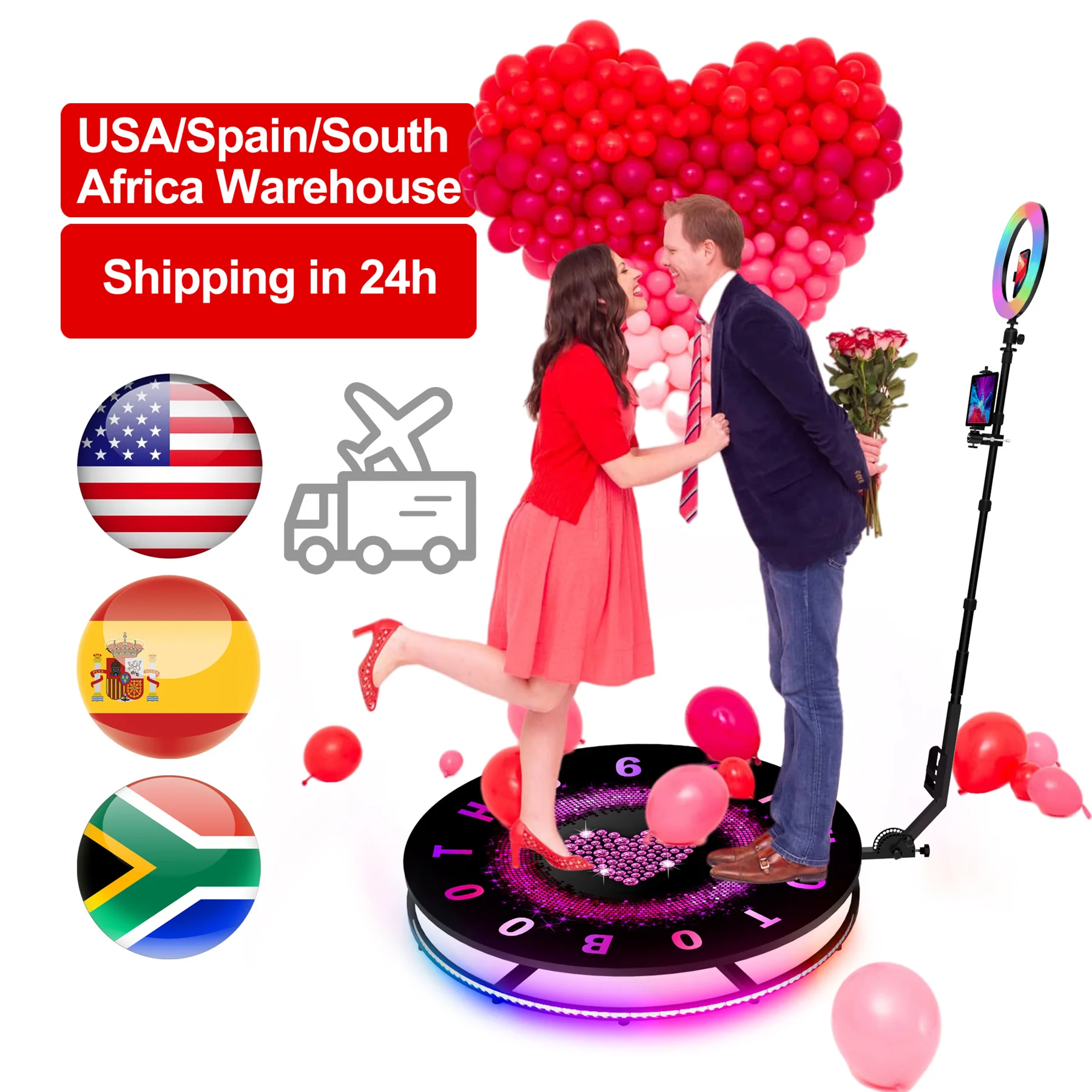 USA Spain South Africa Warehouse  Video Camera Photo Booth Free Logo Automatic Spin 360 Photo Booth Photobooth With Led Lights
