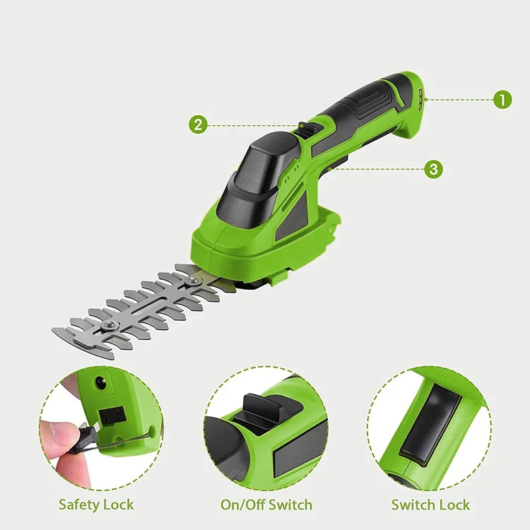 7.2V Garden Cutting Edge Trimmer Pruner Handheld Garden tools 2in1  Grass Shear & Hedge Trimmer