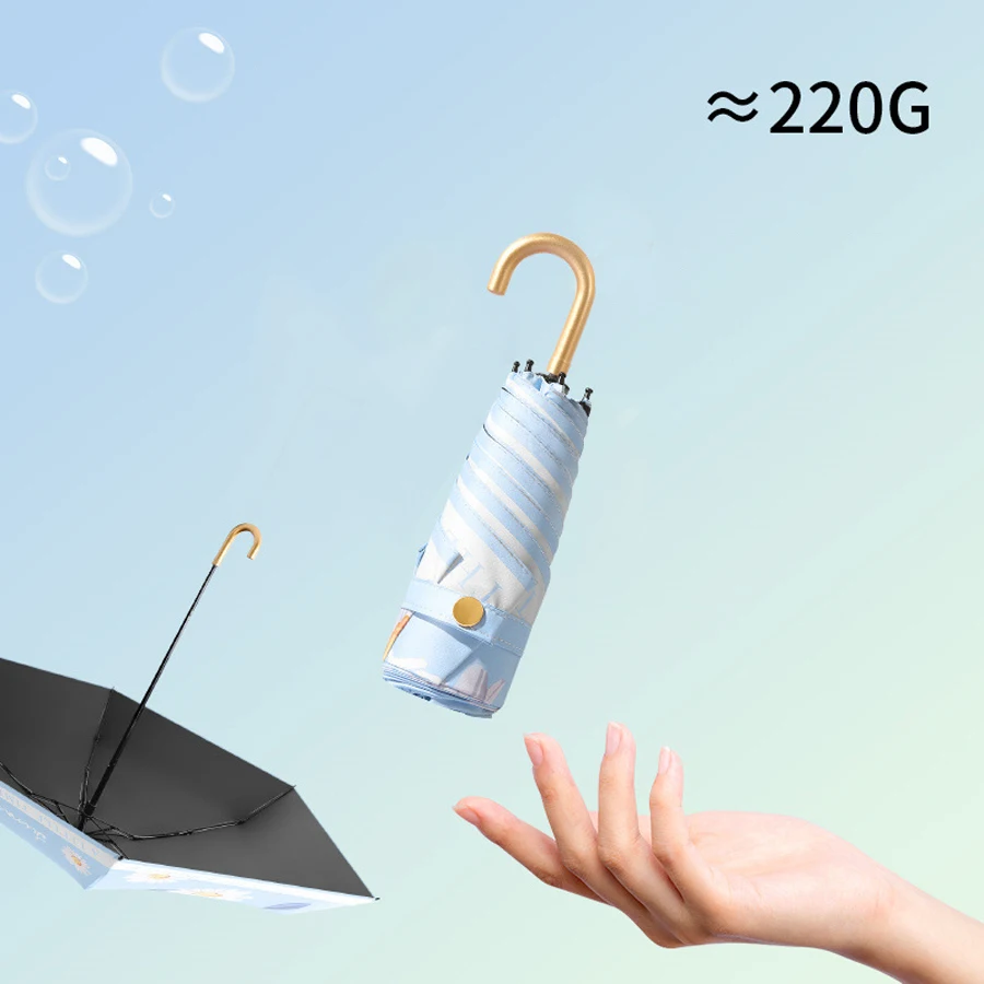 Creative Ultra Light Gold Hook 190T Umbrella With Black Coating Sunshade Umbrella Pocket Capsule Umbrella