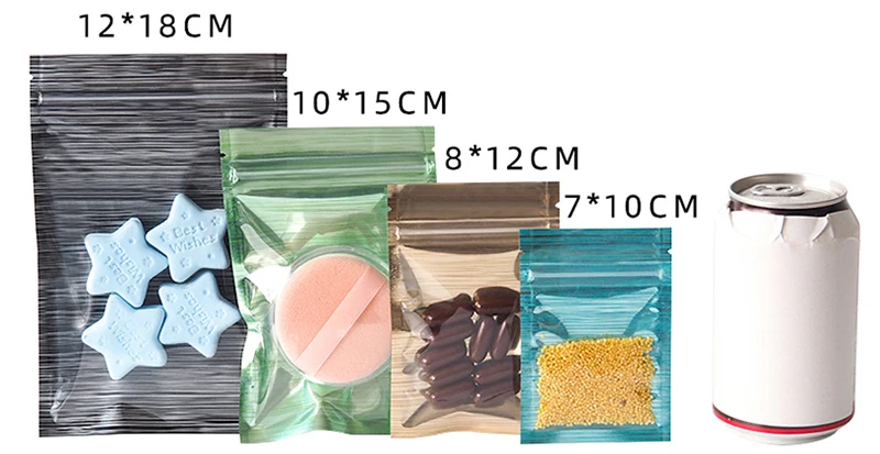 Transparent Side with Stripe Design Mylar Foil Flat Packaging Bags With Zipper